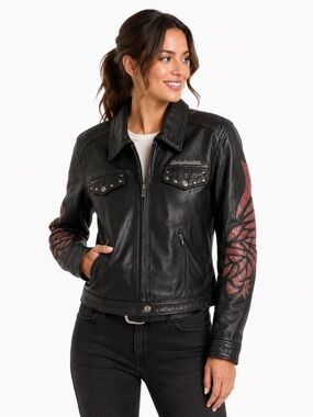 Harley Davidson Santa Cruz Leather Jacket Black Eagle Sleeve Moto Biker Medium